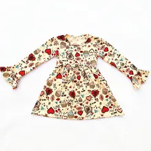 Детские платья для девочек на День Святого Валентина; модное платье принцессы в форме сердца с расклешенными рукавами; платье из молочного шелка для малышей; Одежда для девочек