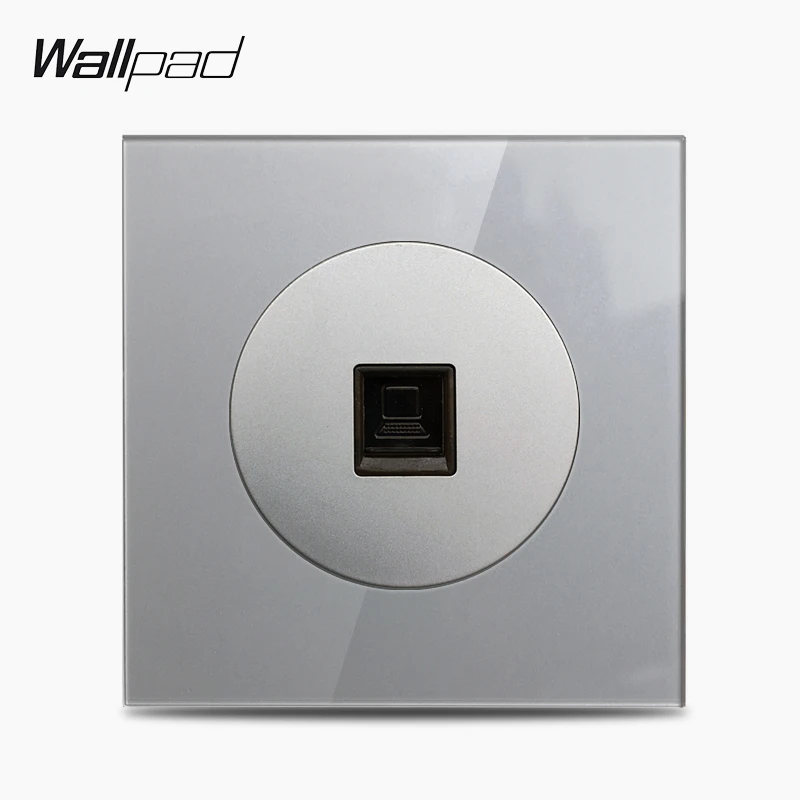 Настенная розетка Wallpad L6 серая стеклянная с разъемом RJ45 CAT6 для подключения к