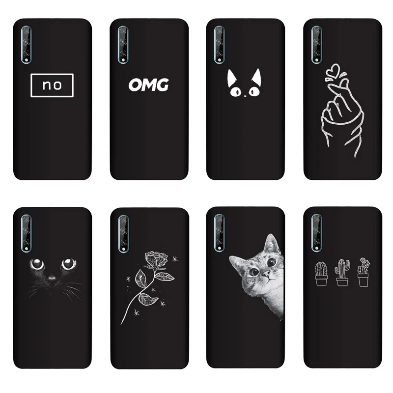 Силиконовый чехол QAQsam для Huawei Y8p матовый телефона с рисунком цветов кошек
