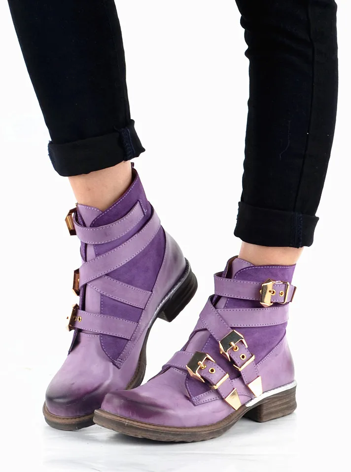 MoneRffi/модные женские фиолетовые ботильоны в британском стиле; синие зимние ботинки-гладиаторы martin из натуральной кожи