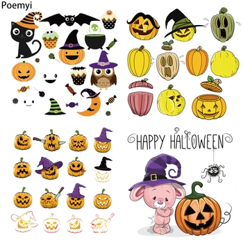 

Poemyi Pumpkin Parches for Halloween Applique Diy Iron on Patches for Clothing Heat Transfer Clothes Stickers Patches Stripes R