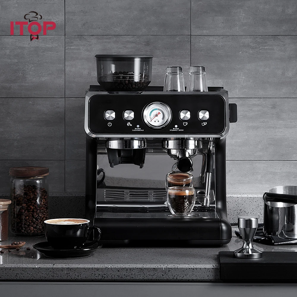 ITOP 20Bar Coffee Machine PID Control 3 in 1 Espresso Grinding Maker Automatic Hot Water Steam Pressure Display 220V Milk Former