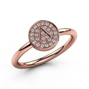 

Huitan Round Geometric Women Ring Fashion Letter 'A' Meaningful Gift Rings For Women Luxury Rose Gold Color Engagement Rings