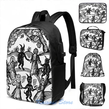 

Funny Graphic print Dance with the Devil USB Charge Backpack men School bags Women bag Travel laptop bag