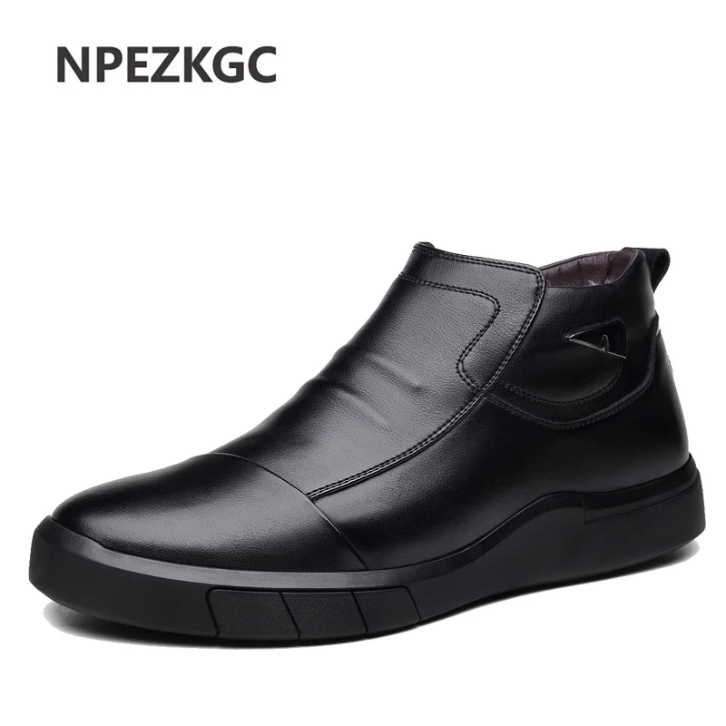 Botas piel de oveja blanca para hombre, zapatos cálidos de algodón, informales, con cremallera lateral, mezcla de lana, para invierno|Botas de nieve| - AliExpress