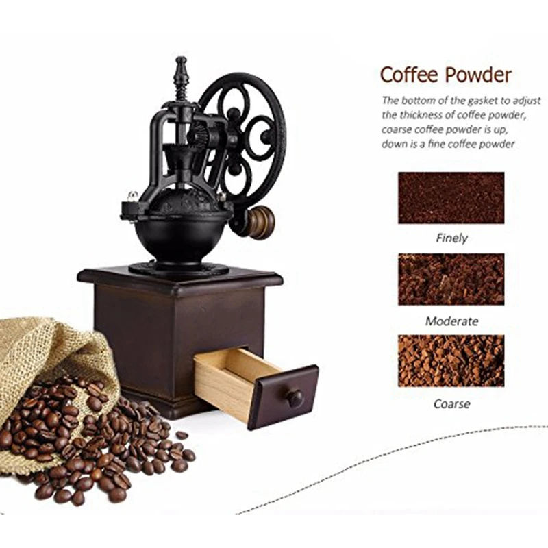 

Manual Coffee Grinder with Grind Settings and Catch Drawer - Classic Vintage Style Manual Hand Grinder Coffee Mill