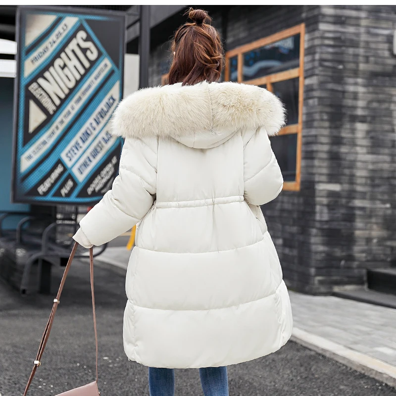 #*Cheap Winter Women Hooded Jacket Coat Female Fashion Big Fur Collar Hooded Long Parka Mujer Thickening Cotton Padded Outwear PP153
