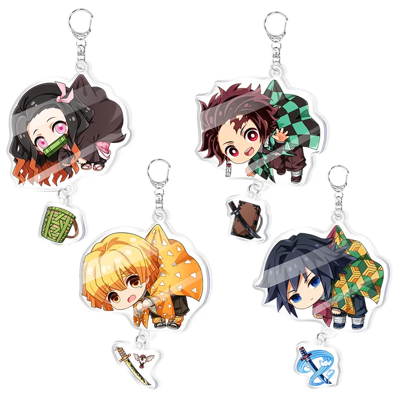 Demon Slayer Kimetsu No Yaiba Agatsuma Zenitsu Tanjirou Nezuko Zenitsu Tomioka Рисунок брелок акриловое кольцо для ключей кулон подарок