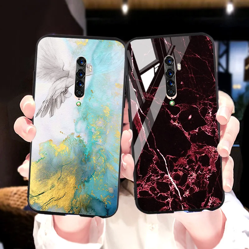 

Marble Tempered Glass Case For OPPO Reno 2 Cases OPPO Realme 5 3 Pro X lite XT 2Z Ace Z R9S R9 R11S R11 Plus R15 Mirror Covers