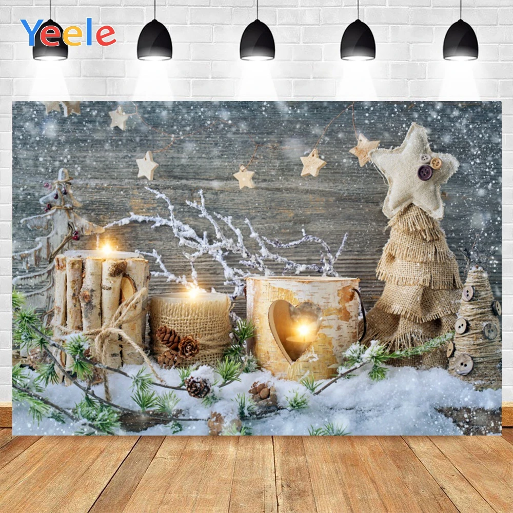 

Yeele Merey Christmas Wood Photo Background Photophone Candles Snow Stars Lights Photography Backdrops for Decor Customized Size