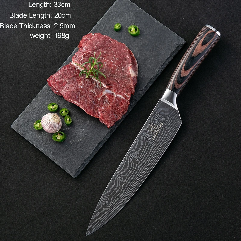 Наборы кухонных ножей с лазерным Дамасским узором, нож шеф-повара, острый нож для нарезки, универсальные ножи, наборы инструментов, кухонные гаджеты для мяса, рыбы - Цвет: 1