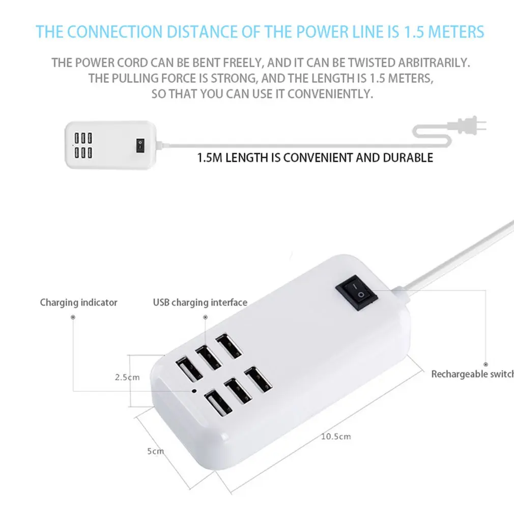 6 портов USB Настольная многофункциональная быстрая настенная зарядная станция AC адаптер питания зарядное устройство умная быстрая зарядная станция