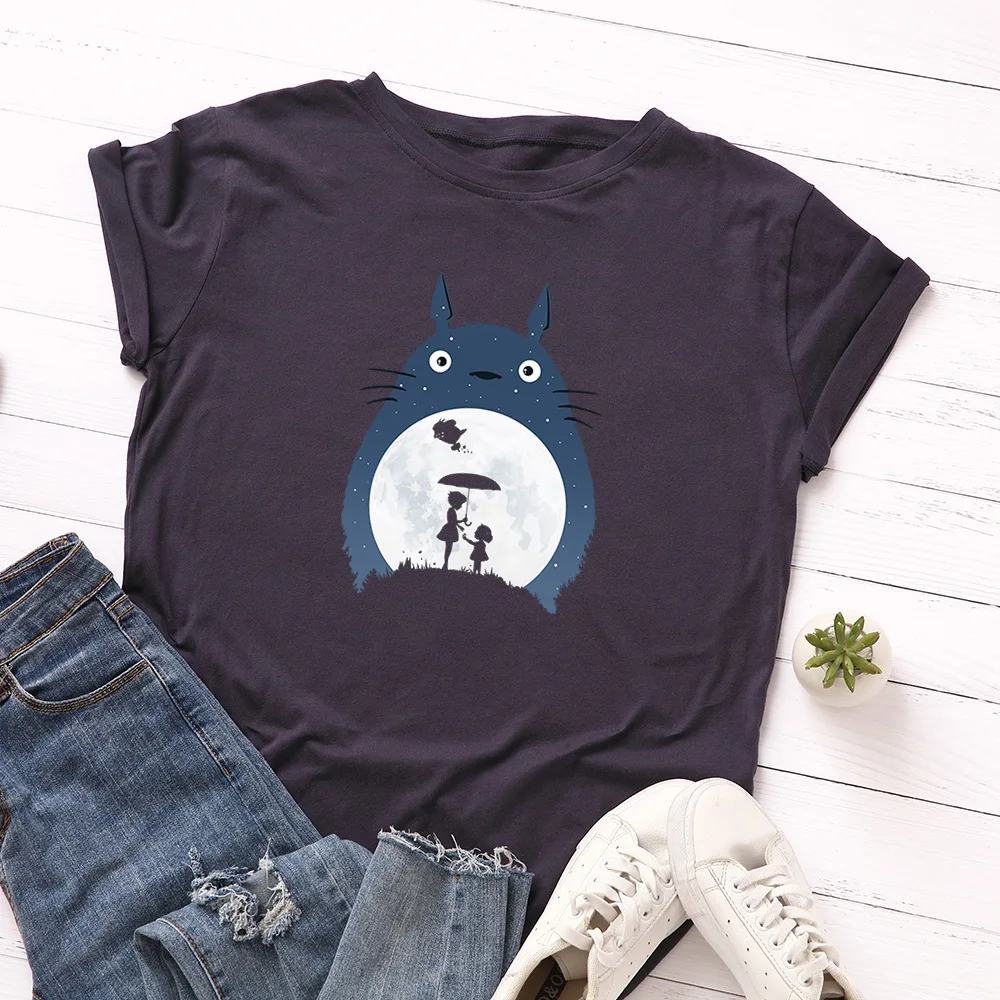 Navy blue Женская футболка с графическим принтом, хлопковые креативные футболки с принтом Тоторо, топы, уличная одежда больших размеров, Забавные футболки с короткими рукавами - Цвет: Navy blue