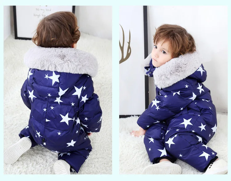 Russian Winter Kids Baby Snowsuit Fleece Liner Thick Warm Down Rompers Hooded Toddler Boys Girls Winter Jacket Ski Suit Outdoor