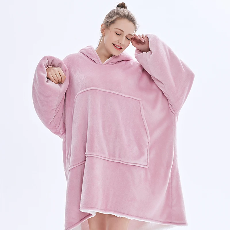 Fleece Blanket Pocket Sleeves-Weighted Hoodie Soft Adult Winter with Child And Warm