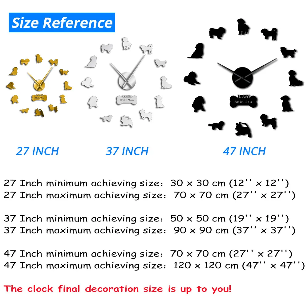 Shih Tzu бескаркасные большие настенные часы Собака Pet украшения для дома в китайском стиле лев собака DIY Декор стен наклейки Хризантема часы в виде собаки настенные часы