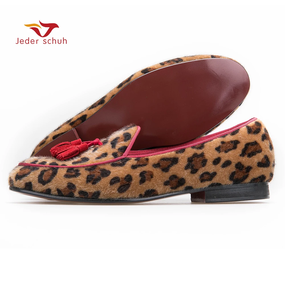 Men Loafers Leopard Velvet Design Classic Men Flats Prty Shoes Tassel