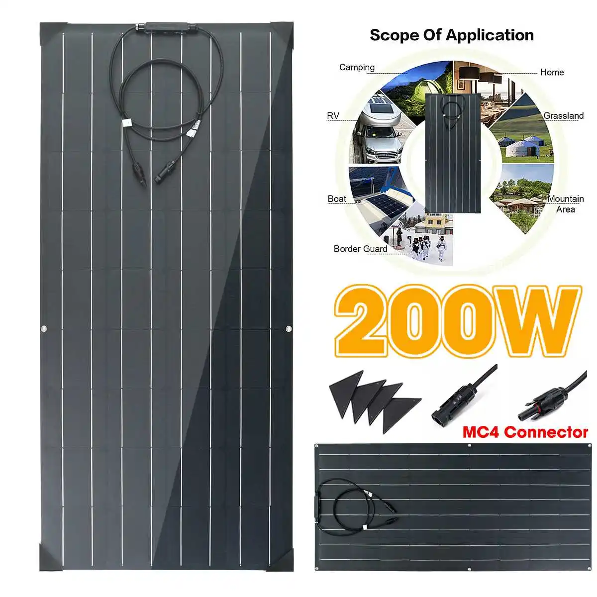 200W Гибкая Панели солнечные матовая текстура с 4 защитные уголки солнечных батарей модуль MC4 разъем для 12 В аккумулятора автомобиля RV Yacht Зарядное устройство