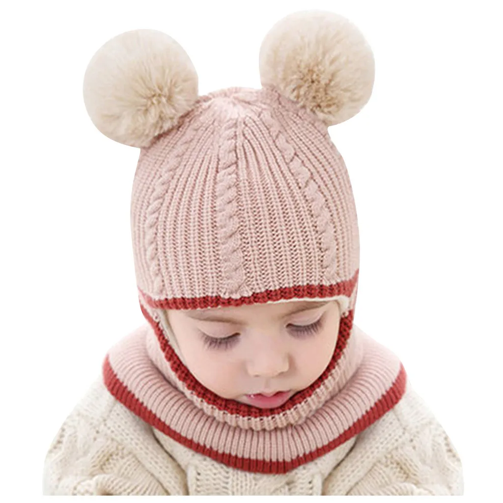 Зимние детские шапки, вязаные шапки с капюшоном для маленьких девочек и мальчиков, теплые шапки с флисовой подкладкой, милые детские шапки с кошачьими ушками - Цвет: Beige
