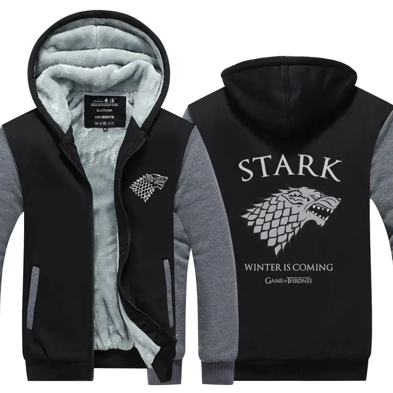 GOT House Stark Игра престолов толстовка с капюшоном на молнии унисекс спортивный костюм с капюшоном куртка толстый зимний теплый костюм для косплея