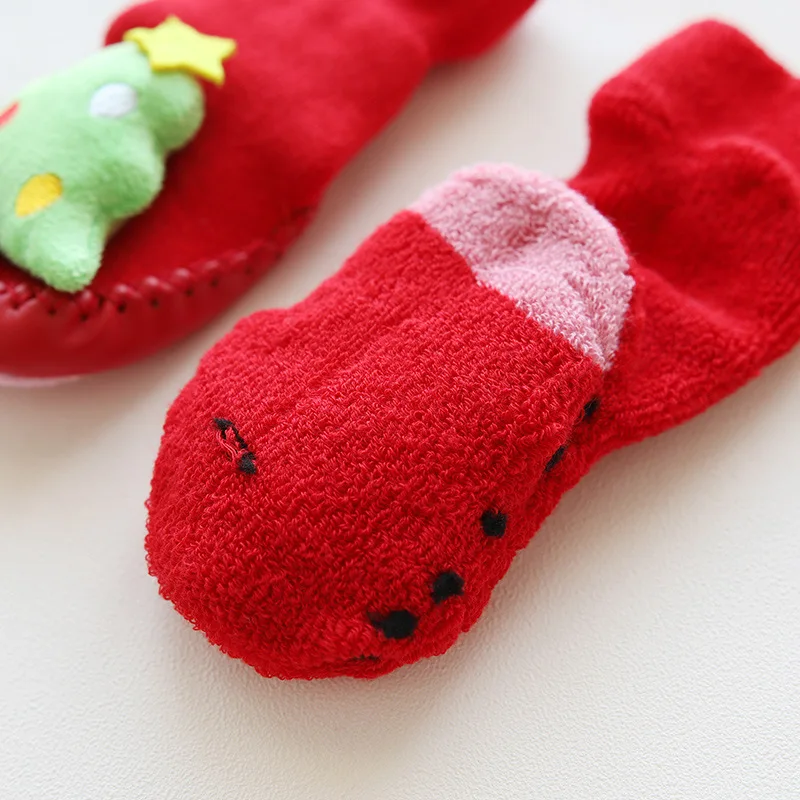 Носки для малышей нескользящие носки-тапочки с резиновой подошвой Рождественские Носки с рисунком для детей ясельного возраста зимние носки для малышей носки для мальчиков и девочек От 0 до 2 лет