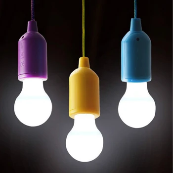 

Portable LED Bulb Light Pull Rope Night Light For Tent Home Decor Party Pull Cord Reading Lamp Battery Type White Light Lamp