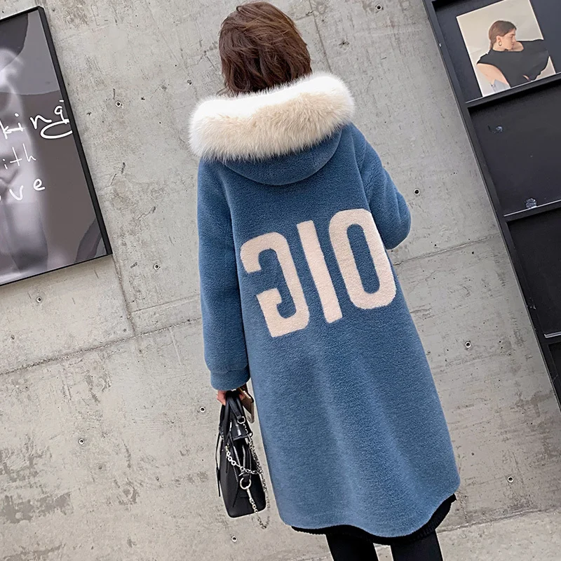 

Coat Wool 100% Female Sheep Shearling Fur Coats Winter Jacket Women Fox Fur Collar Korean Long Jackets Chaqueta Mujer MY s s