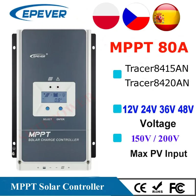 Epever-ソーラー充電コントローラー,12V,24V,36V,48V,最大150V,200V,リアルタイム入力,トレーサー8420an  AliExpress