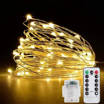 

10M 20M Waterproof Remote Control 8 Function Silver Wire LED String Lights AA Battery-Powered Christmas Wedding Decoration Light