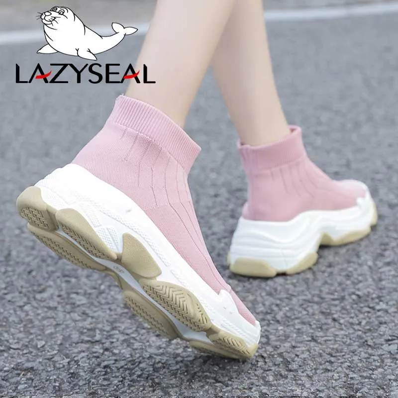 LazySeal женские ботильоны из сетчатого материала на платформе; Новая модная повседневная обувь с круглым носком без застежки; женские кроссовки на толстой подошве
