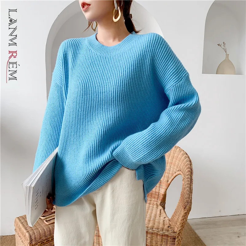 LANMREM autumn and winter New Korean chic sweater women's base thick all-match kintted tops for women oversize O-neck YJ971 | Женская