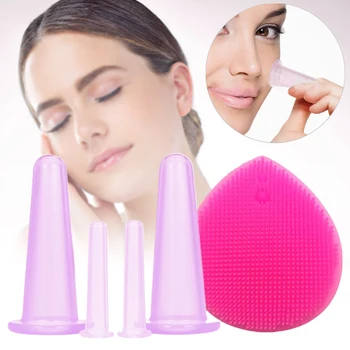 

5pcs Health Care Press Silicone Neck Lifting Eye With Brush Pain Relief Cupping Jar Kit Facial Massage Anti Aging Hypoallergenic