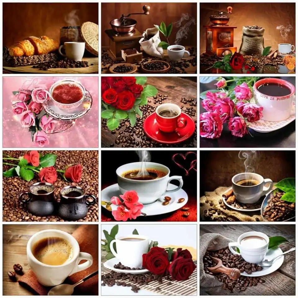AZQSD Full Round Drill Diamond Painting Cartoon Coffee 5D Home Decor Needlework Embroidery Sale Rhinestones Pictures | Дом и сад