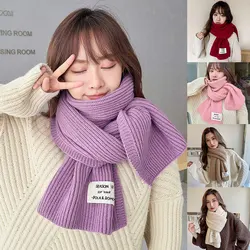 Autumn Winter Pure Color Knitted Scarf Label Wool Scarf Couple Warm Korean Version Universal All-match Solid Color Scarf