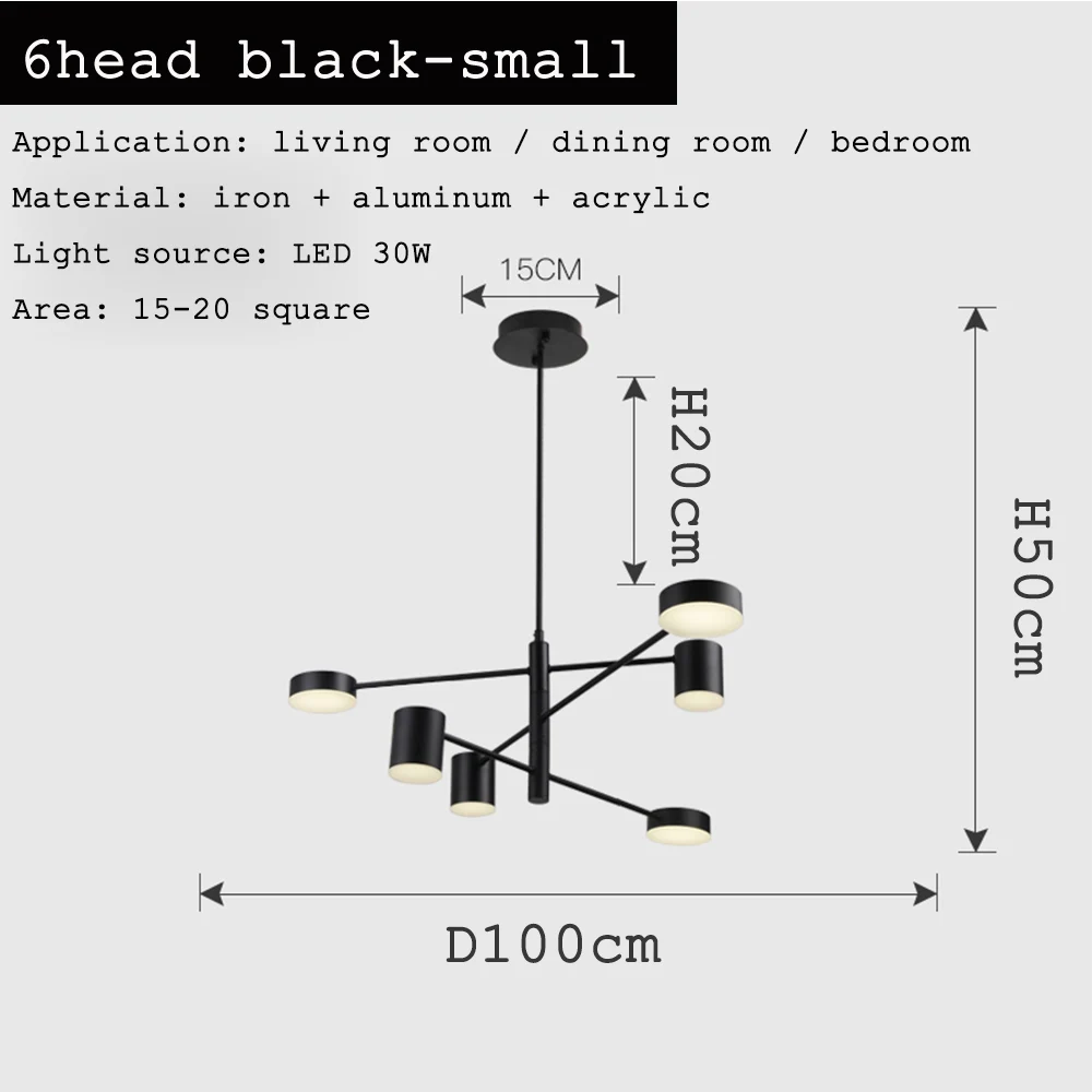 6head black small Современный светодиодный потолочный светильник, скандинавские подвесные лампы для гостиной, ресторана, спальни, люстра, освещение Lampadari Home - Цвет абажура: 6head black small