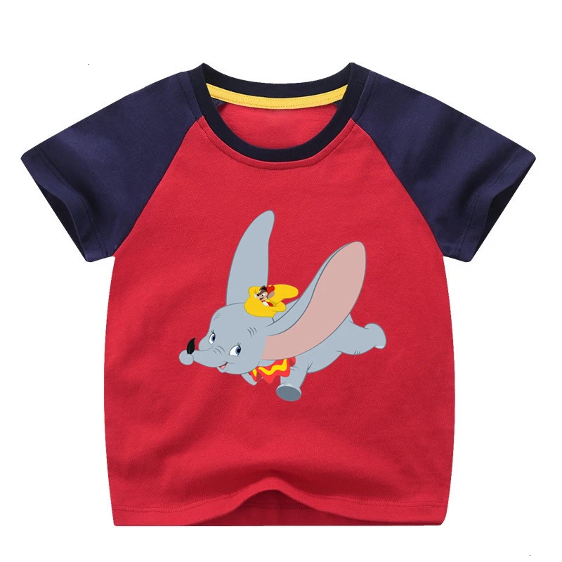 Одежда летняя футболка для девочек с принтом «Dumbo», смешная комбинированная цветная футболка с круглым вырезом для детей, Детская футболка с героями мультфильмов - Цвет: as picture