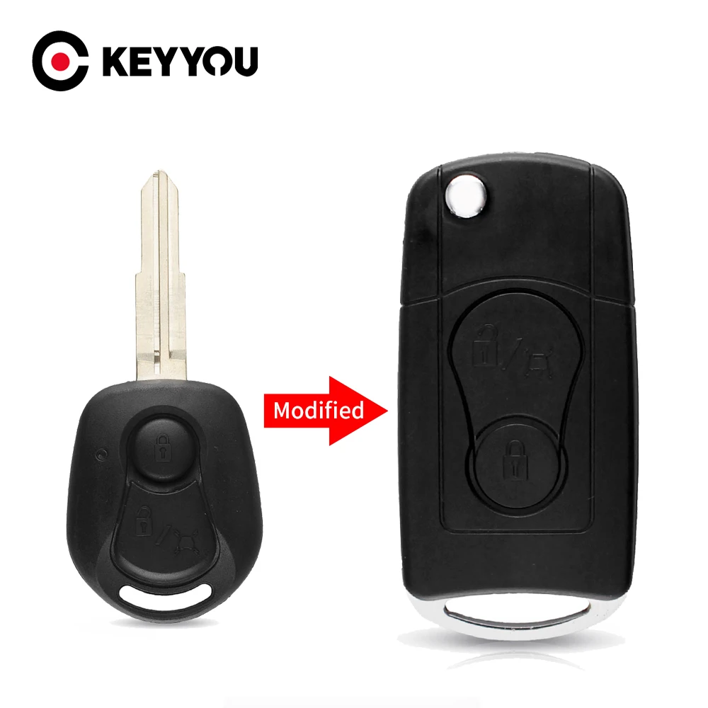 

KEYYOU Uncut Blade 2 Button Modified Filp Car Remote Key Shell Fob Case Cover For Ssangyong Actyon SUV Kyron Car Styling