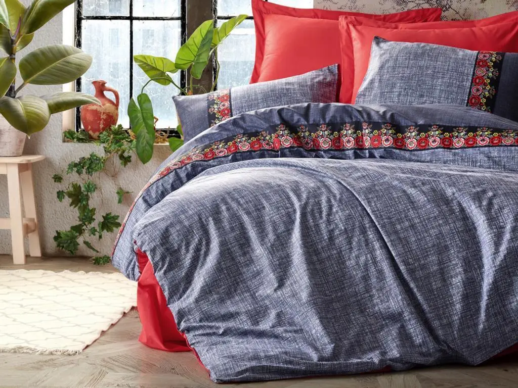 Cottonbox Folk Art Double Personality Duvet Cover Set Navy Blue Duvet 
