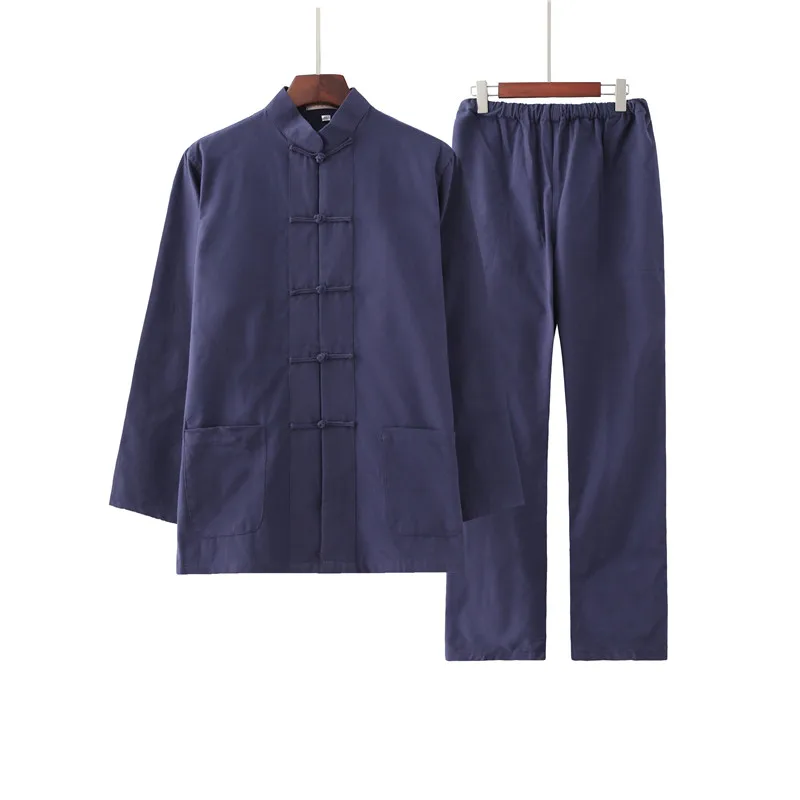 Men's 100% Cotton Solid Color Kung Fu Suit New Chinese Style Wu Shu Shirt&Trousers Sets Hot Sale Tai Chi Clothing M-4XL