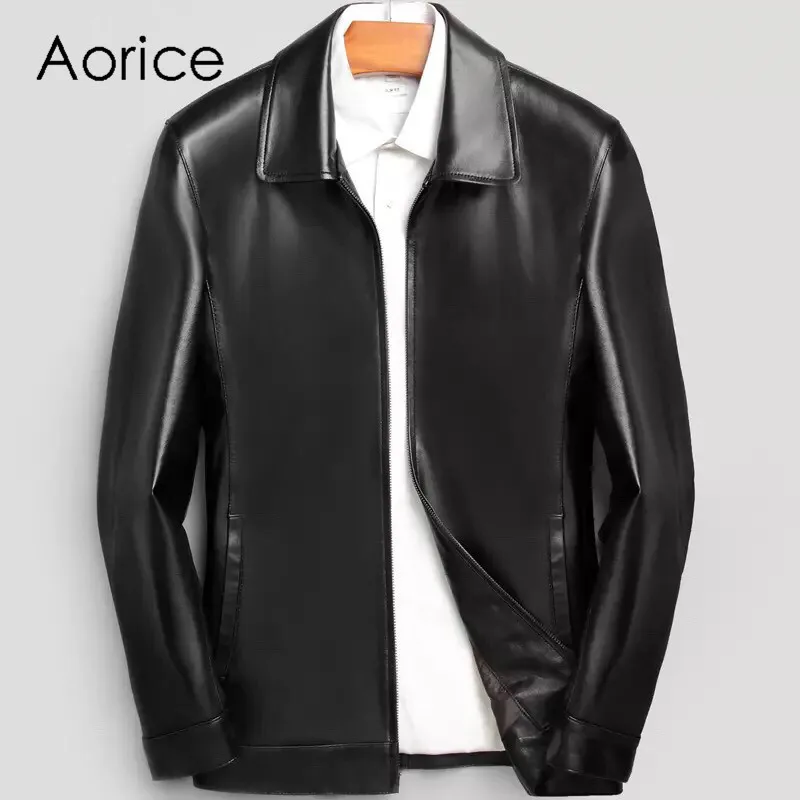 

Aorice MT816 2020 Men new fashion sheep leather jackets solid with turn-down collar fall winter casual outwear