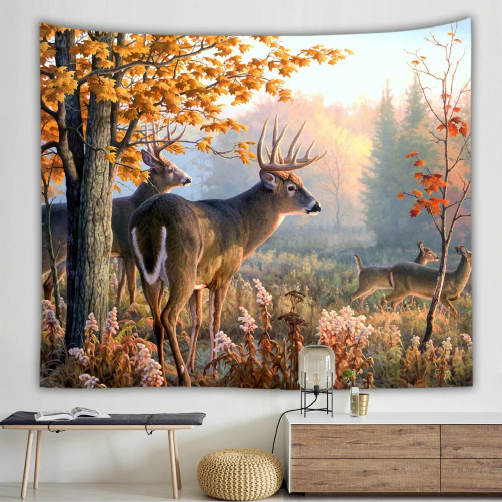 

Lovely Deer Wall Hanging Tapestry Forest Pattern Printing Wall Cloth Tapestries Modern Art Decor Sleeping Mat Shawl Blanket Yoga