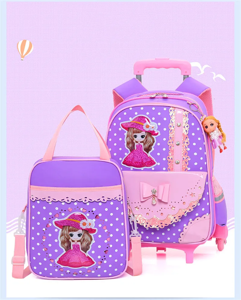 School Trolley School Bag Backpack Wheeled Children Bag For Grils Kids 2/6 Wheels Schoolbag Student Backpacks Bags