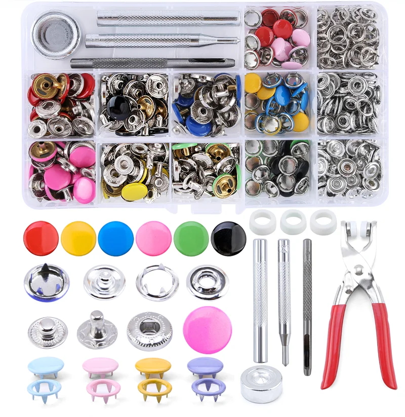 New 120/180 Sets Snap Fasteners Kit Tool, Metal Snap Buttons Rings with  Fastener Leather Snap Pliers Press Tool Kit for Clothing