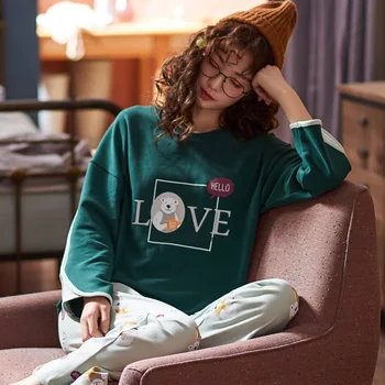 

Spring Summer Cotton Women Pajamas Set Long Sleeve 2PCS Sleepwear Nightwear Casual Loose Pijamas Suit Home Clothes Sleep Set