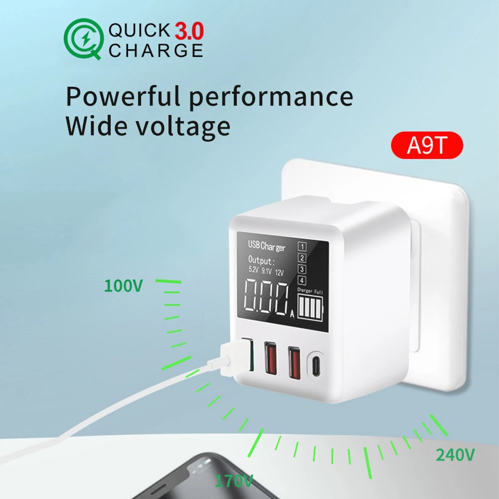 Быстрая зарядка 3 usb порта ABS светодиодный дорожный настенный адаптер планшет цифровой дисплей Портативный Smart type C зарядное устройство для мобильного телефона