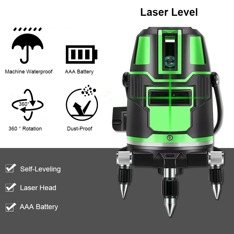 Details about   Auto Leveling 2/3/5line Green Light Laser Level 360º Rotating Measuring Tool 