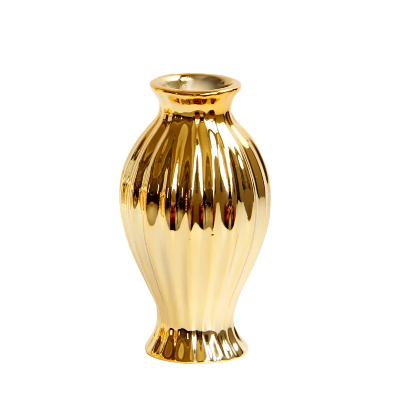 Золотая керамическая ваза, небольшая Цветочная ваза для украшения дома, свадьбы и офиса