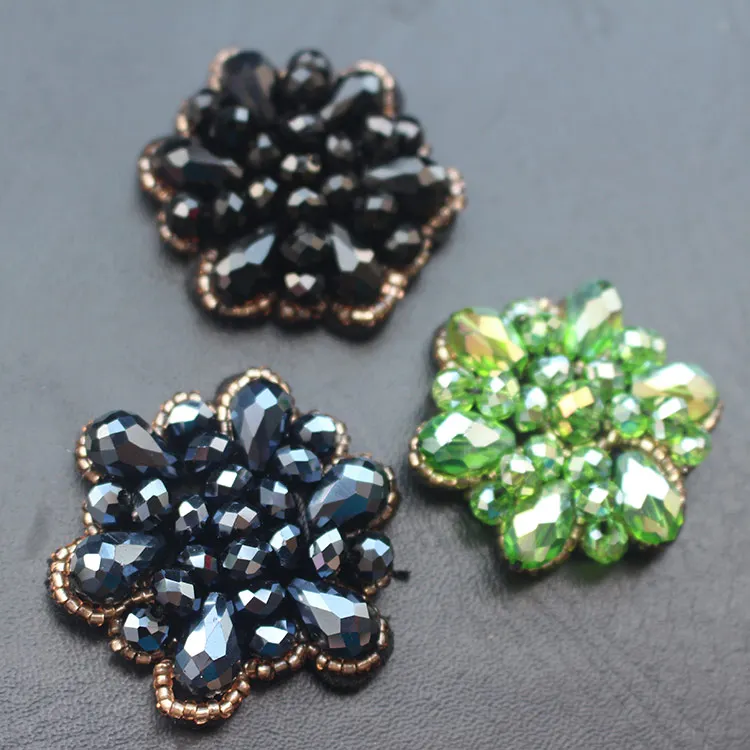 6pcs 4.5*4.5cm Rhinestones Green Navy blue flowers beades clothes dress appliques patches Accessories Patches Badge A321 | Дом и сад