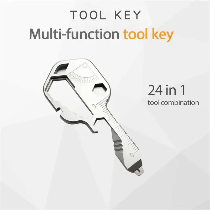 

24 In 1 Stainless Steel Multi-Tool Key Shaped Pocket Tool Screwdriver Repair Tool For Multi Keychain With Bottle Opener