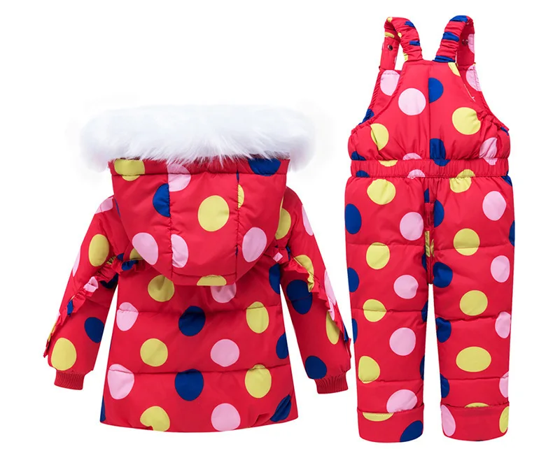 Детская Костюмы набор на зимнюю погоду, на температуру-30 градусов русской, детские зимние комбинезоны на утином пуху пуховик для девочек, пальто для мальчика+ штаны, плотный Детская куртка костюм